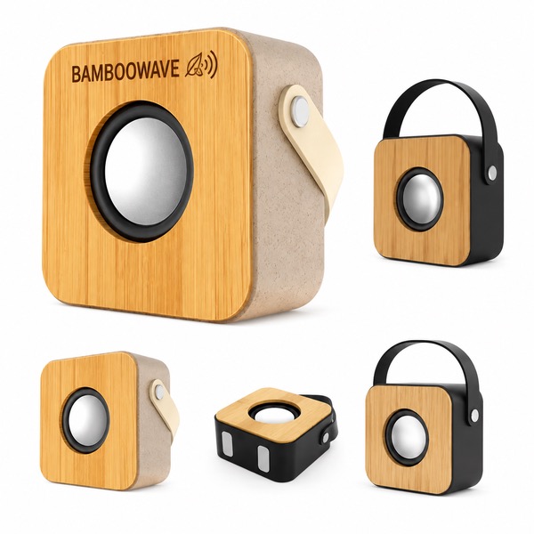 Compact Bamboo and Plastic Speaker — Wheat Fiber — Beige
