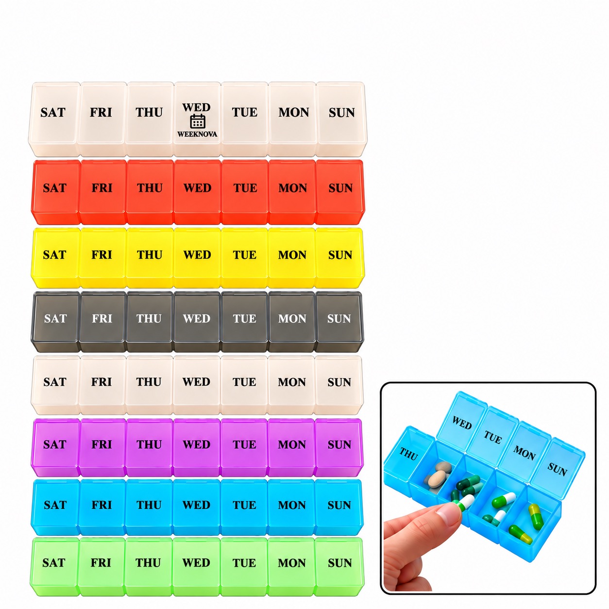 Compact 7 Grid Weekly Medication Pill Box