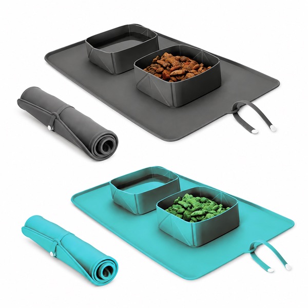 Compact 9.3 x 15.4 Inch Silicone Pet Bowl