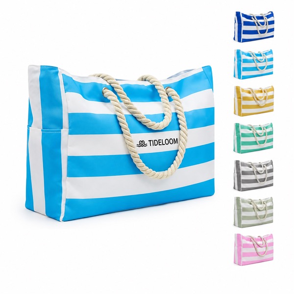 Eco-Friendly Canvas Striped Shopping Bag — Canvas — Royal Blue