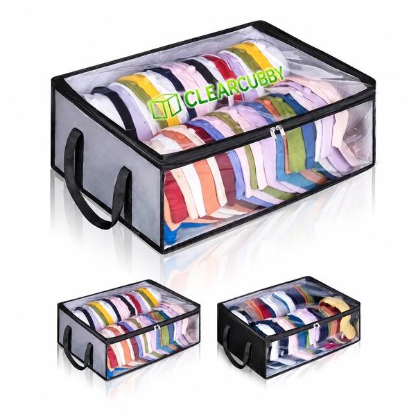 Baseball Cap Storage Box, Foldable Space-Saving Design — Non-Woven Fabric — Black
