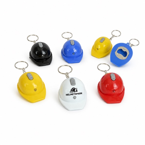 Plastic Helmet LED Keychain with Bottle Opener