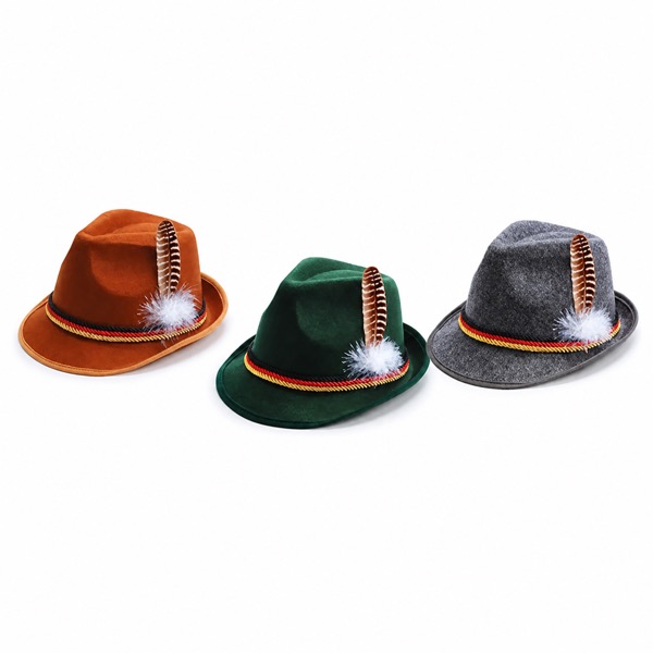 Oktoberfest Faux Felt Hat with Feather and Ropes