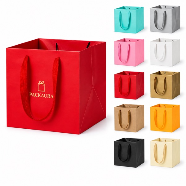 Three Size Square Paper Bags with Custom Logos