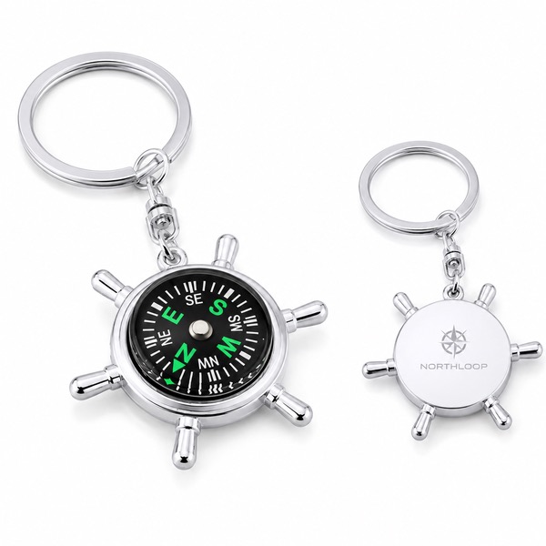 Personalized Compass Keychain with Custom Graphic — Metal — Silver