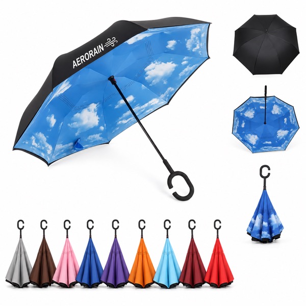 Double Canopy Car Umbrella with C-Shaped Handle