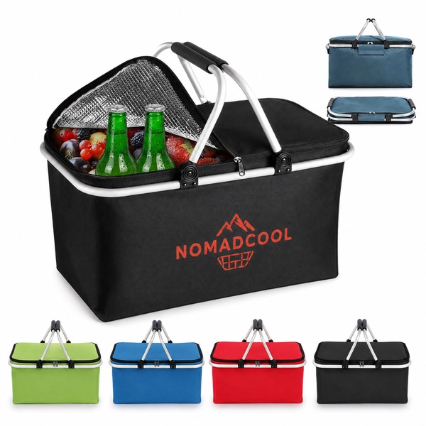 Leakproof Insulated Grocery Basket for Outdoor Activities — Oxford — Red