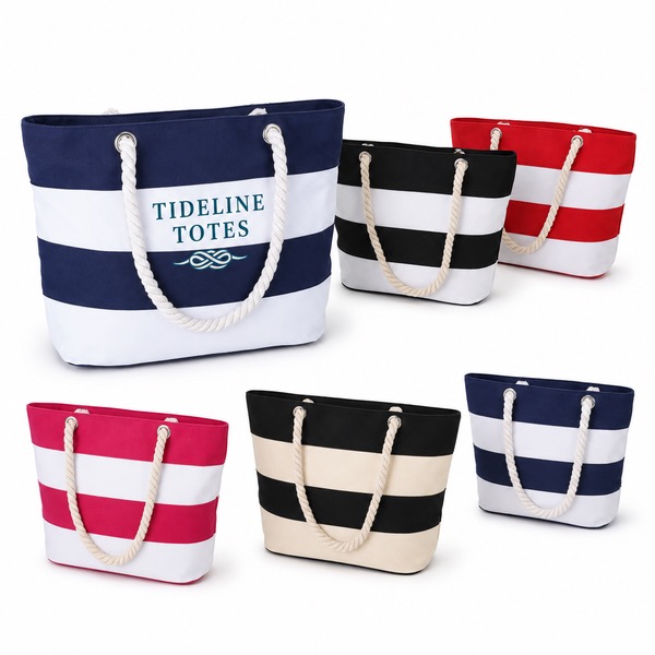 Canvas Tote Beach Bag, Full Color Striped Design