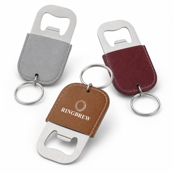 Keychain Bottle Opener With PU Leather And Steel — Stainless Steel — Burgundy