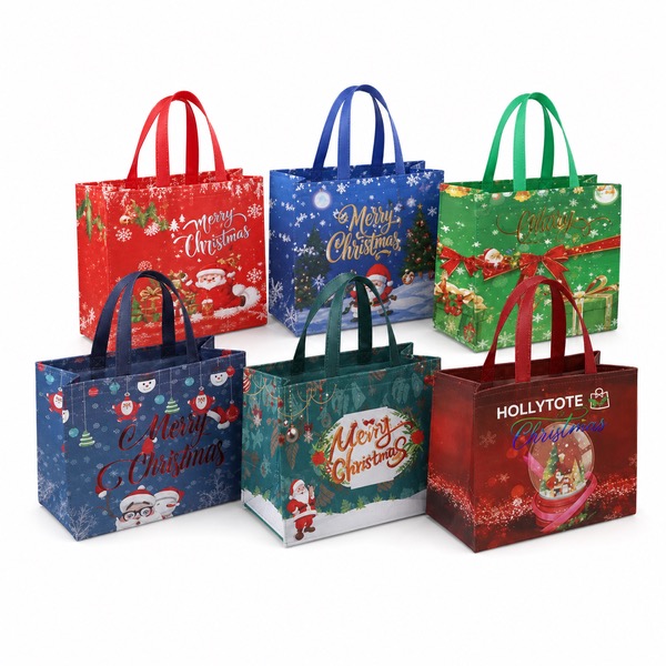 8 x 6.7 x 9.8 Inch Christmas Gift Bag — Non-Woven Fabric — White