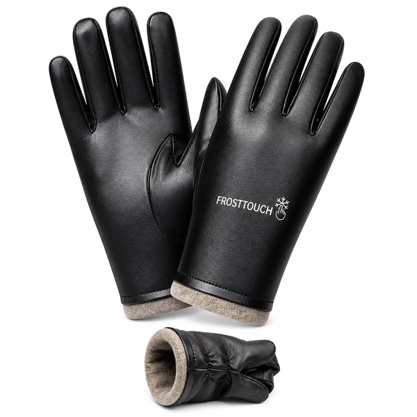 Touchscreen Winter Gloves in Wool Lined PU Leather