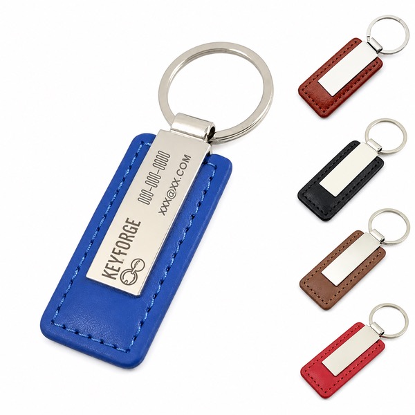 Metal Leather Keyring Car Accessory Blue 3.5x1.2x0.3 Inch