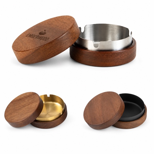 Lidded Rosewood Ashtray with Silver Lining