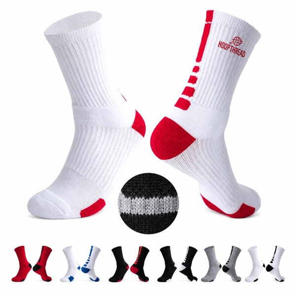 3D Heel Basketball Crew Socks with Mesh Panels — Cotton — Black