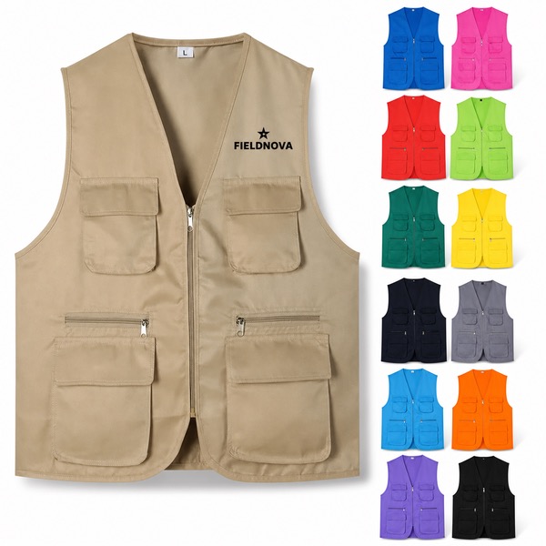 Yellow Volunteer Vest with Zipper and Multiple Pockets