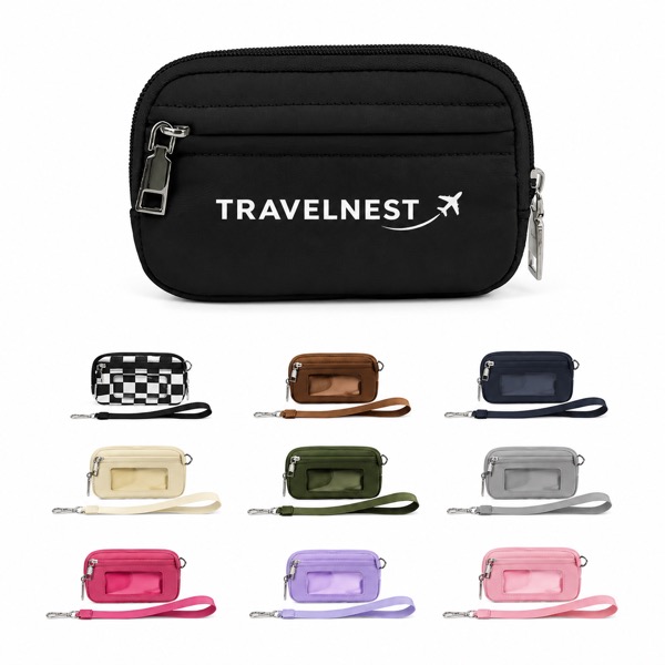 Zippered Passport Card Holder with Wrist Strap