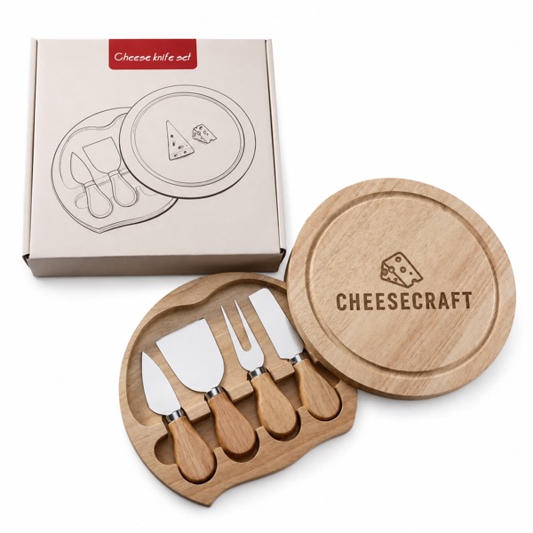 Cheese Serving Knife Set Stainless Steel and Oak