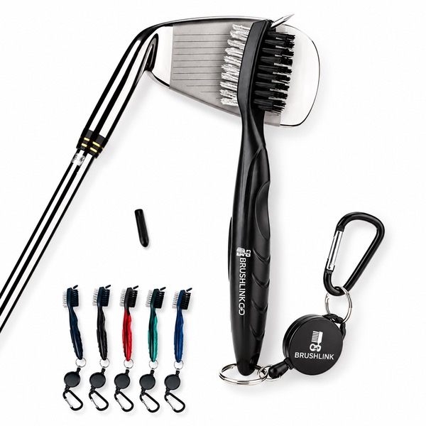 Golf Iron Cleaning Brush with 2-Foot Zip-Line — Wood — Black