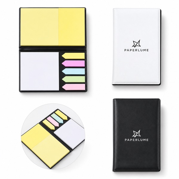 Leather Notepad with 150 Colorful Index Stickers — Leather — White