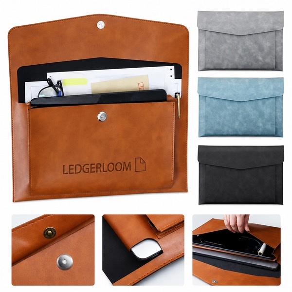A4 Leather Business File Bag with Dual Pockets