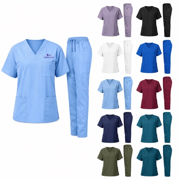Breathable Polyester Unisex Dental Scrubs with Pockets — Polyester — White