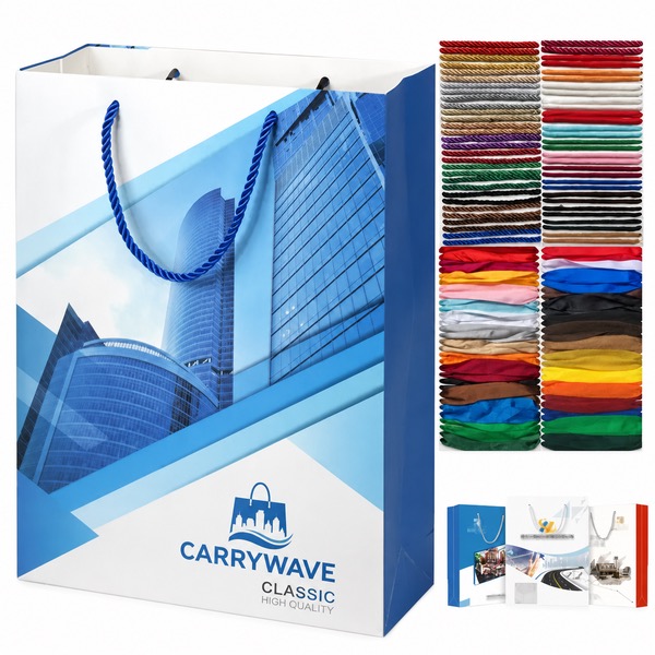 White Cardboard Shopping Bag With Blue Handle
