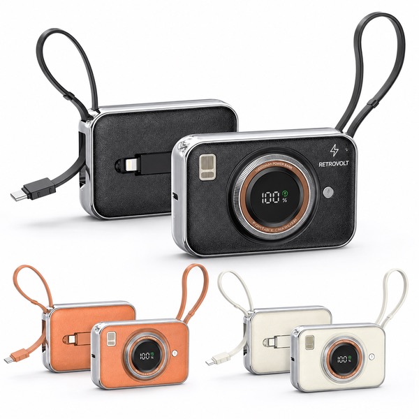 Mini 10000mAh Camera Design Power Bank with Lanyard Cables