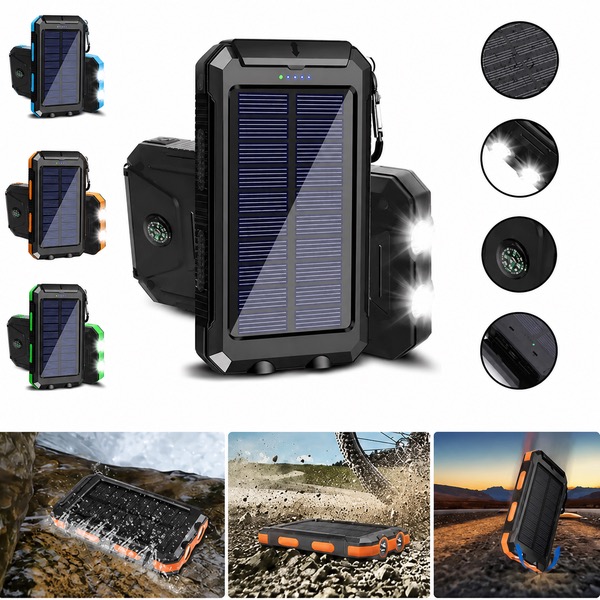 Waterproof 10000mAh Solar Charger with Compass and Lights