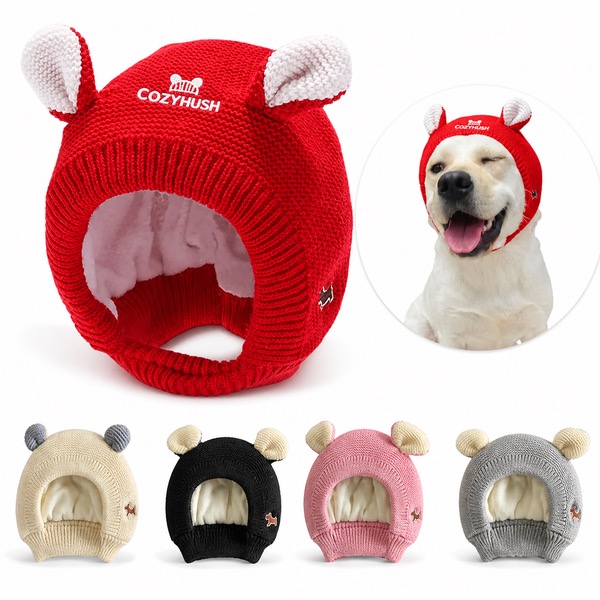 Double Layer Dog Winter Hat for Medium Large Breeds — Polyester — Red