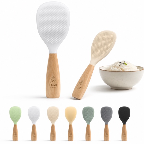 Heat-Resistant Silicone Rice Paddle with Beech Wood Handle