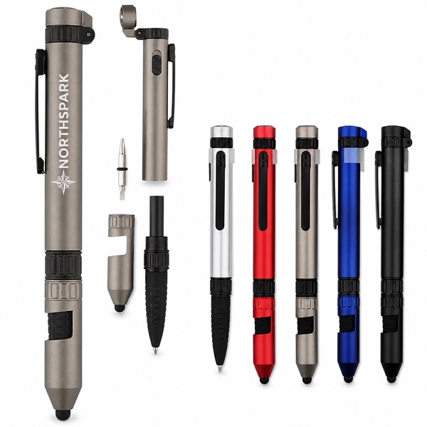 6-in-1 Ballpoint Pen Stylus and Foldable Phone Holder — Abs — Red