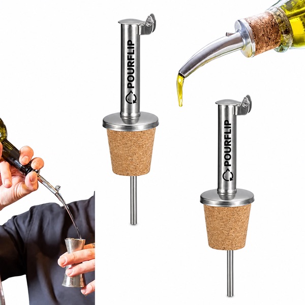 54 Inch Stainless Steel Wood Bottle Pourers with Dust Cap — Stainless Steel — Silver