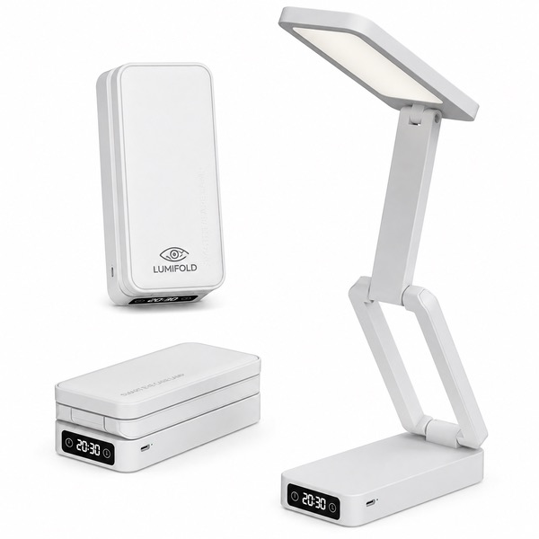 Three Axis Folding LED Desk Lamp with Digital Clock