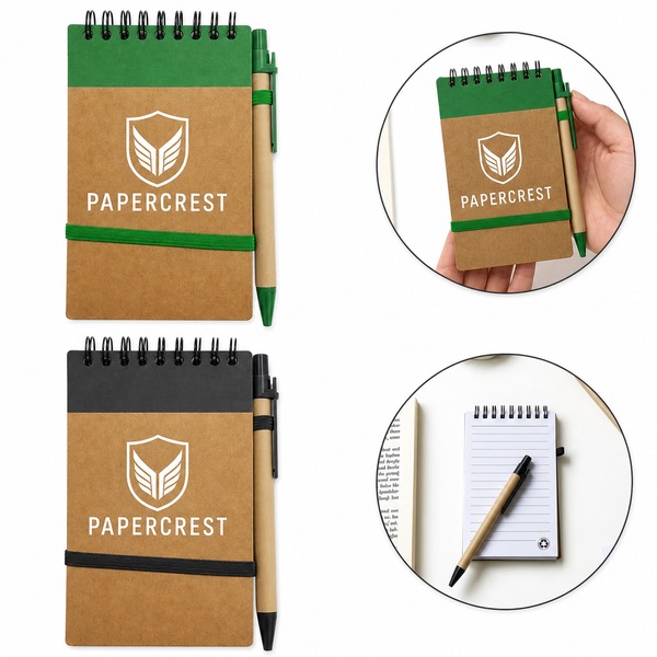 Rustic Kraft Paper Notebook Set with Spiral Binding — Kraft Paper — Black