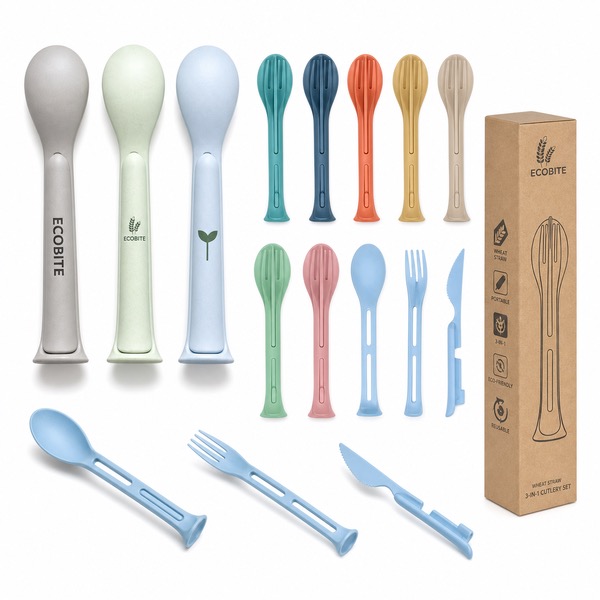 Foldable Wheat Straw Spoon Fork Knife Set
