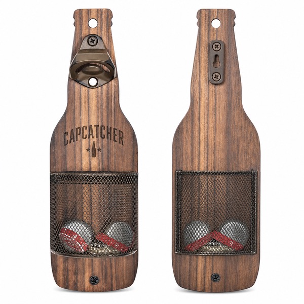 Rust Resistant Iron Wall Bottle Opener with Wooden Design