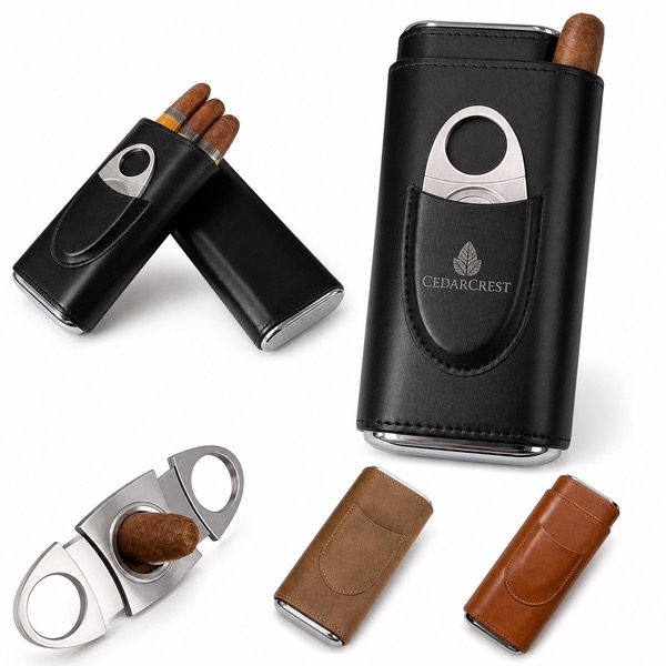 3 Cigar Cedar Travel Humidor with Built In Cutter