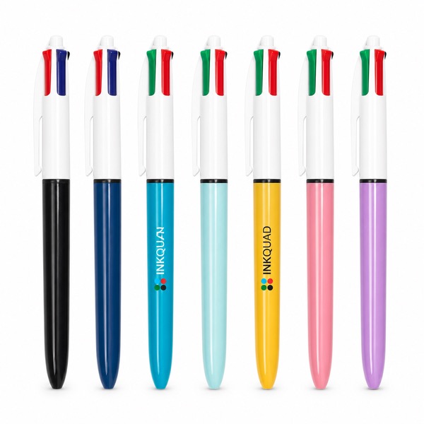 Four-Color Ballpoint Pen with Click Selectors — Plastic — Pink