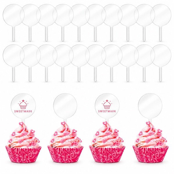 Modern Round Acrylic Cupcake Cake Decorations — Acrylic — White