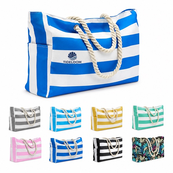 Spacious Beach Bag with Rope Handles and Mesh Pockets