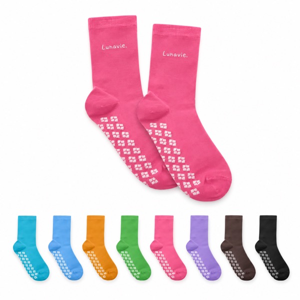 Breathable Cotton Polyester Pilates Grip Socks, Sizes 8-10