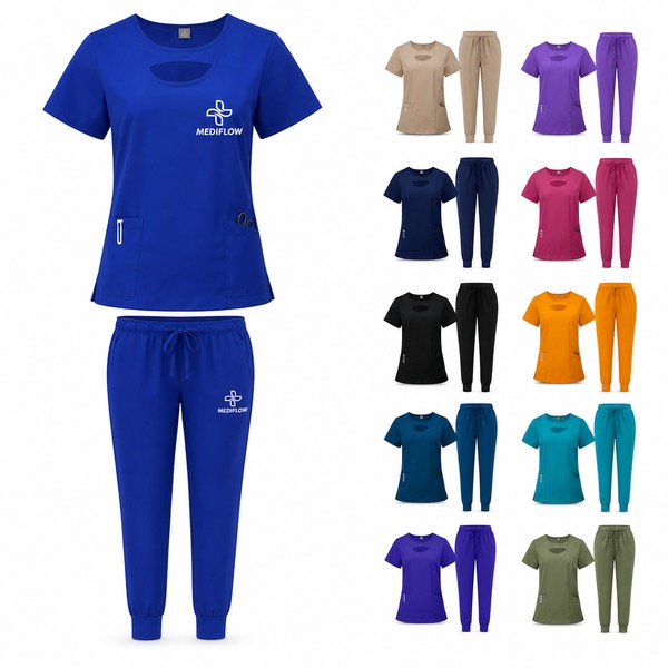 Stretchy Womens Scrub Set with Cargo Pockets
