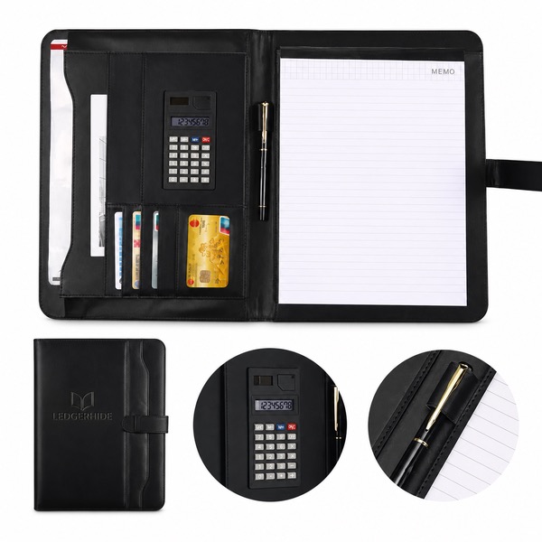 A4 Business Folder in PU Leather with Calculator and Notepad