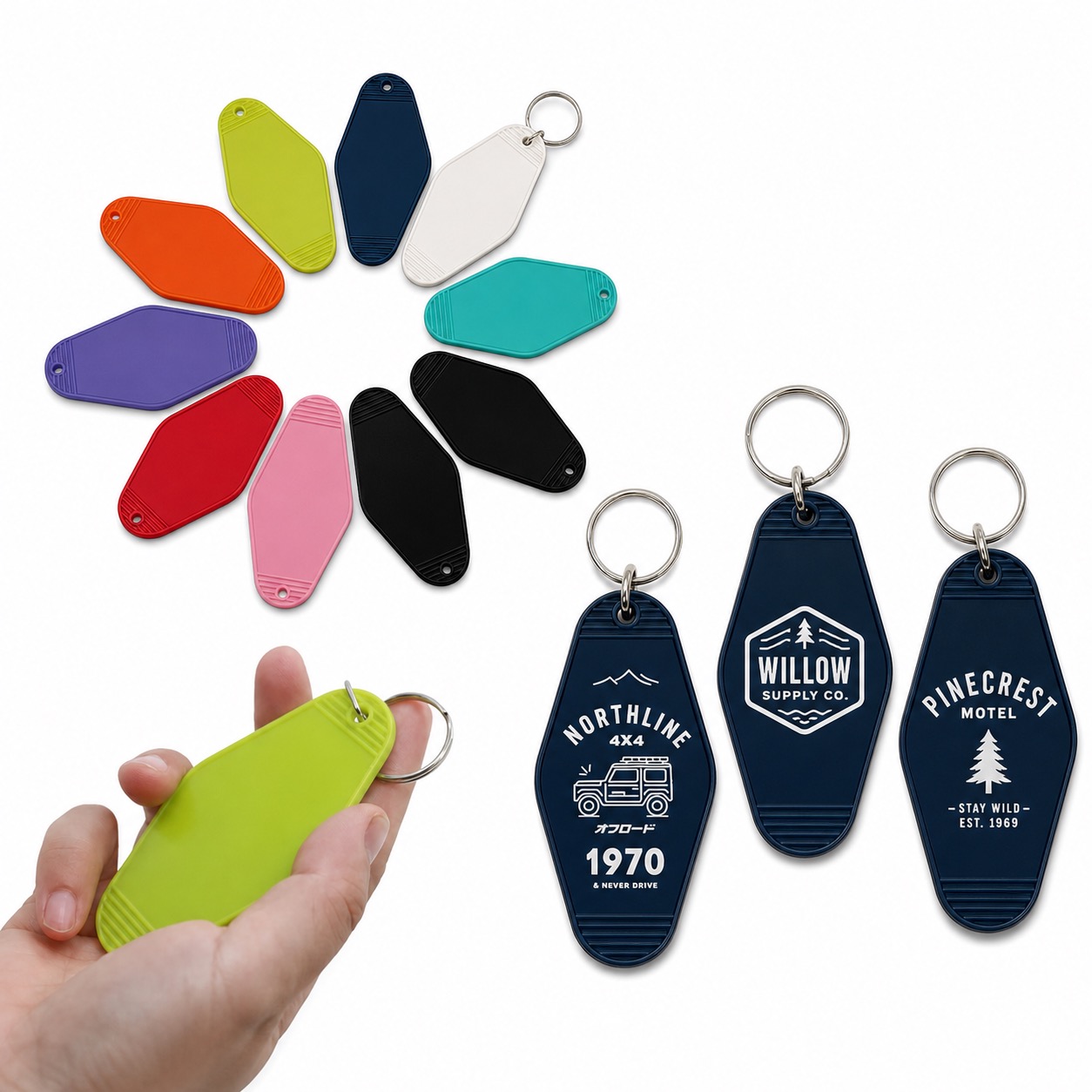 Plastic Hotel Keychain with Metal Ring 3.54 x 1.77 Inch