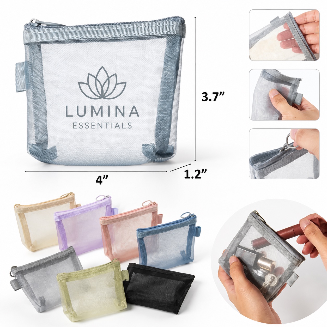 Compact Transparent Mesh Toiletry Bag
