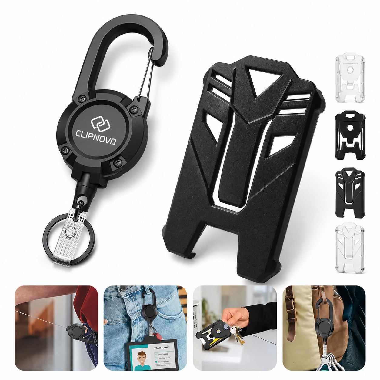 Climbing Carabiner Badge Reel With Protective ID Card Case