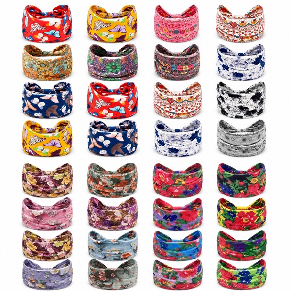 91% Polyester 9% Spandex Wide Floral Headband