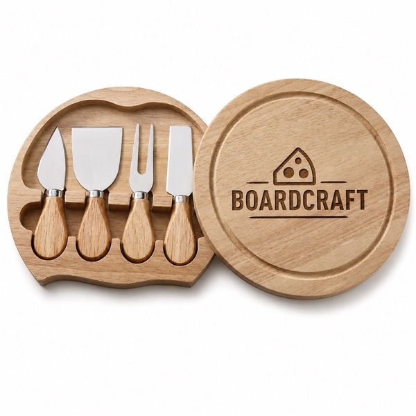 Natural 8 Inch Cheese Board with Swivel Knife Drawer