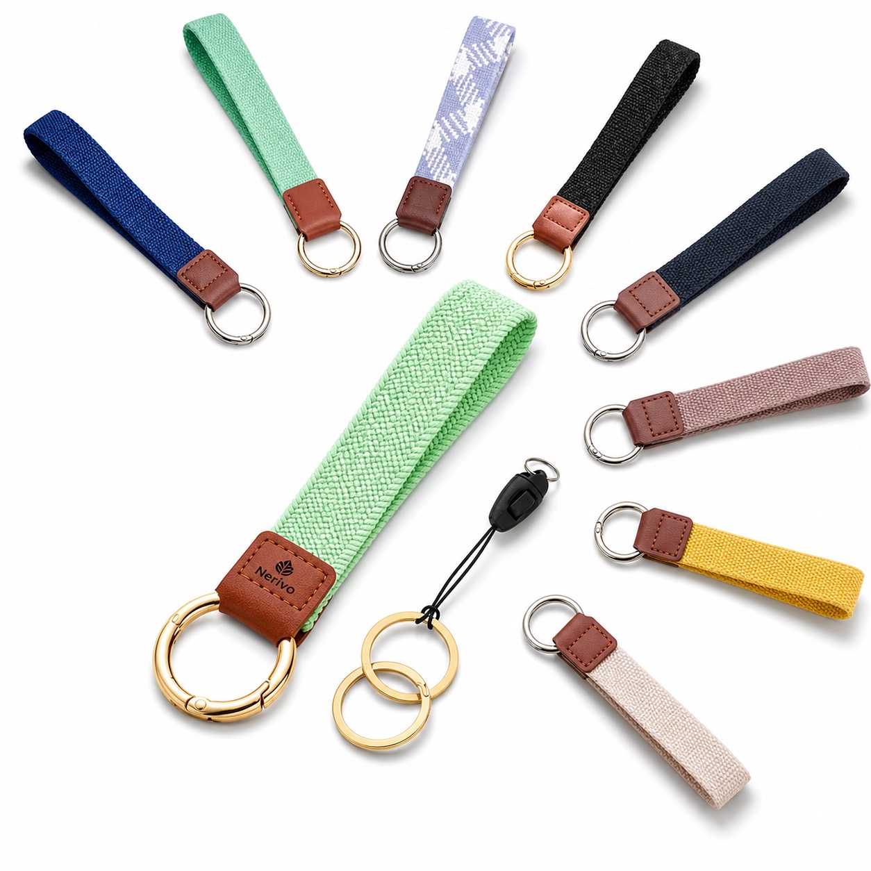 Fixed Length Wrist Strap Keychain with Key Ring — Zinc Alloy — Multi Color