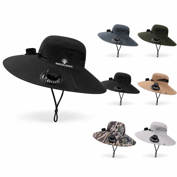 Adjustable Cotton Poly Sun Hat with Fans — Polyester — Khaki